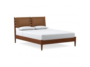 Walnut Queen Bed With Leather Pillow Headboard