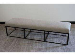 Black Metal Bench with Washed Natural Burlap Upholstery
