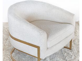 Barrel Back Cream Boucle Club Chair With Satin Brass 