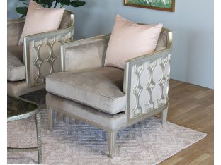 Silver Leaf Exposed Wood Club Chair w/ Mushroom Velvet Upholstery  