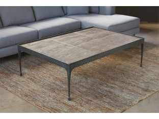 Hammered Iron Coffee Table with Reclaimed Pine Base