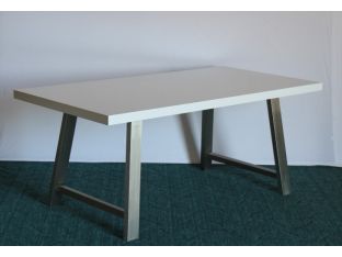 High Gloss White Dining Table with Brushed Stainless Steel Legs