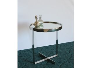 Small Round Chrome End Table with Mirror Top