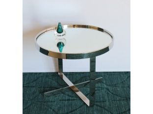 Medium Round Chrome End Table with Mirror Top