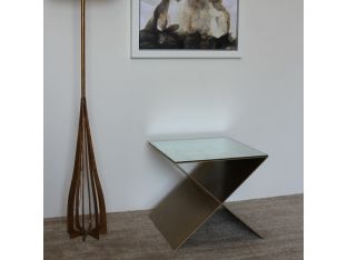 X-Base Metal End Table with Mirrored Top