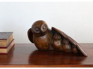 Wood Finish Owl Family