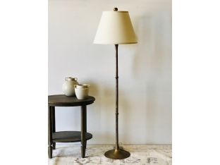 Vintage Brass Floor Lamp with Gold Silk Shade