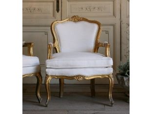 Vintage Louis XV Gold Gilt Upholstered Lounge Chair