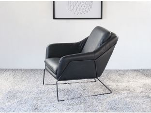 Jasper Lounge Chair in Antique Black Leather with Iron Frame
