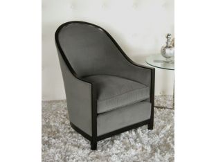 Gray Velvet Barrel-Back Lounge Chair with Ebony Frame