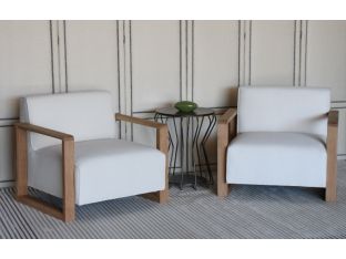 White Oak Contemporary Lounge Chair with Ivory Fabric Upholstery