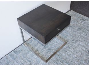 Ebony Stained Wood Night Stand With Brushed Metal Base