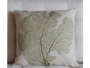 Embroidered Fan Coral Pillow in Beach Lime