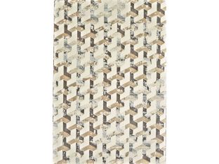 5' X 8' Cream And Silver Faded Optical Patern Rug