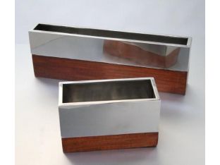 Set of 2 Assorted Wood and Metal Rectangular Vases