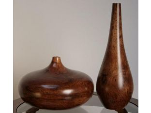Set of 2 - One Tall and One Onion Shape Wood Vases
