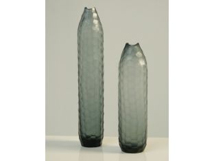 Set of 2 Indigo Chisel Glass Vases
