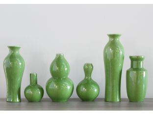 Set of 6 Emerald Green Vases