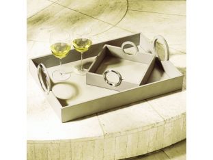 Beige Leather Tray with Ring Handles