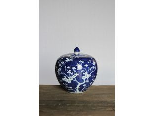 Blue and White Plum Melon Jar