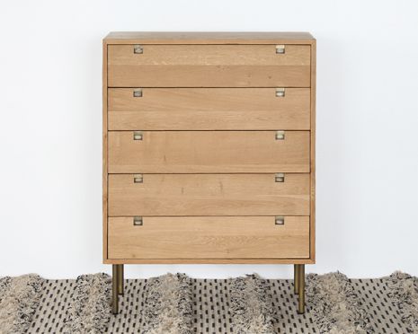 Danish Modern Style Natural Oak 5 Drawer Dresser