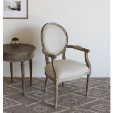 Natural Linen Louis Round Arm Chair