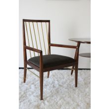 Walnut and Brass Spindle Back Arm Chair