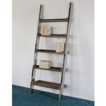 Reclaimed Wood and Stainless Steel Leaning Bookcase