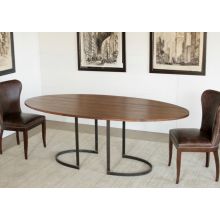 Oval Dining Table In Light Walnut With Curved Metal Base