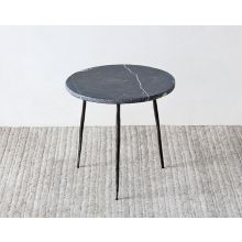 Medium Black Marble End Table with Hammered Steel Base