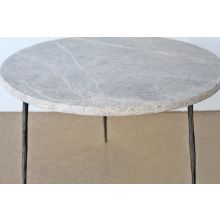 Low Gray Marble End Table with Hammered Steel Base