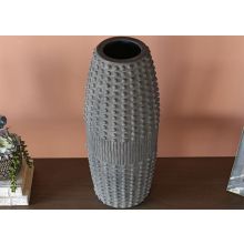 Tall Gray Ribbed Vase - Cleared Decor