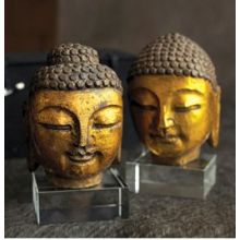 Stone Buddha Head on Glass Stand