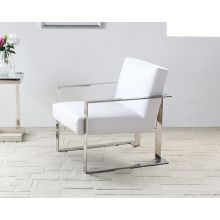 White Leatherette and Polished Stainless Steel Lounge Chair