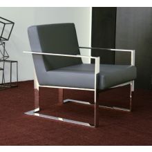 Gray Leatherette and Polished Stainless Steel Lounge Chair