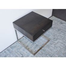Ebony Stained Wood Night Stand With Brushed Metal Base