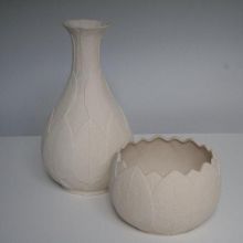 Set of Matte Ivory April Vase and Bowl